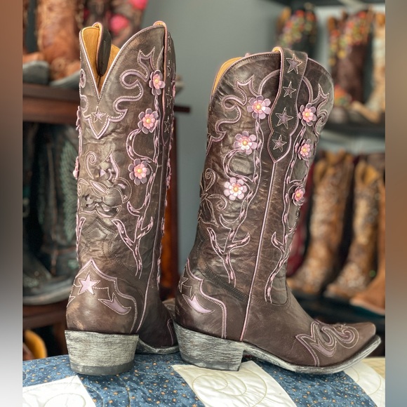 RARE Old Gringo CHIQUIRODA chocolate and purple flower boots - Picture 4 of 7